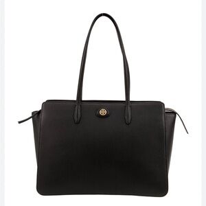 TORY BURCH Robinson Pebbled Leather Tote Bag Black